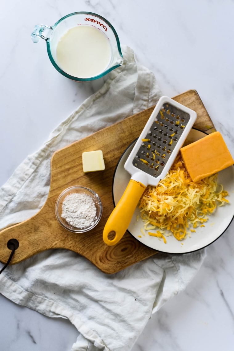 cheese, butter, milk and flour for cheese sauce