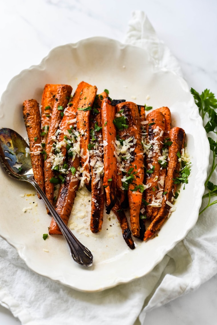 Close up of italian roasted whole carrots