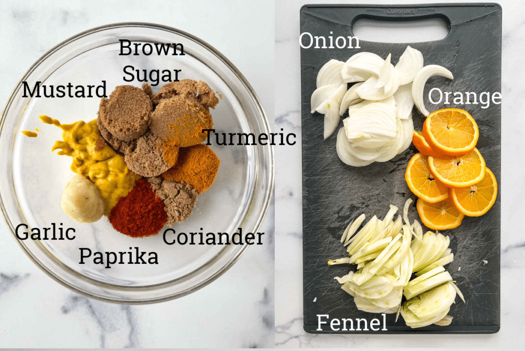 ingredients for recipe on marble with text overlays