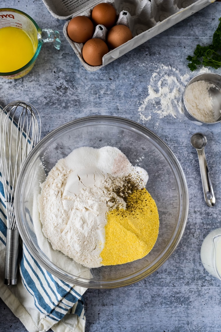 Ingredients needed to make savory waffles