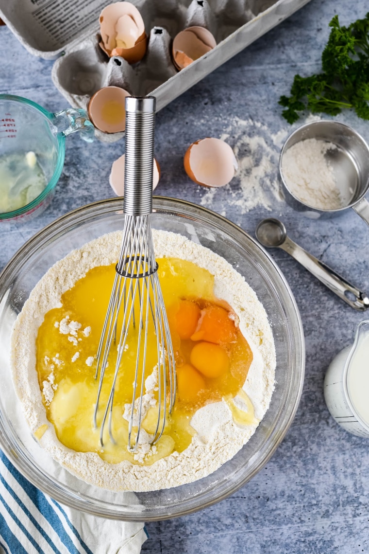 mixing batter for savory waffles recipe