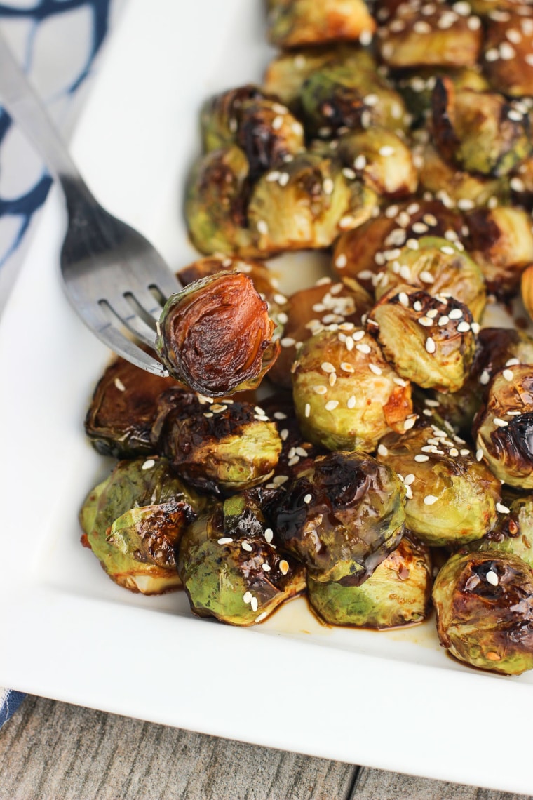 roasted brussels sprouts with fork