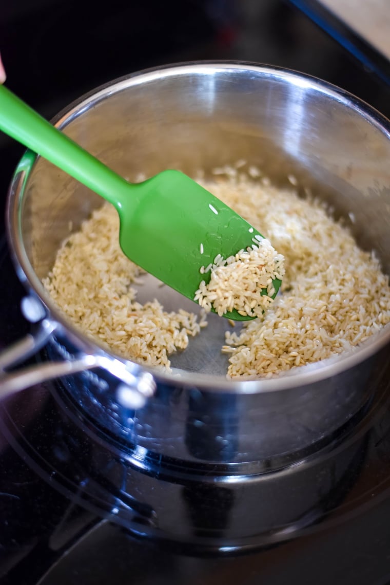 toasting rice for arroz verde recipe