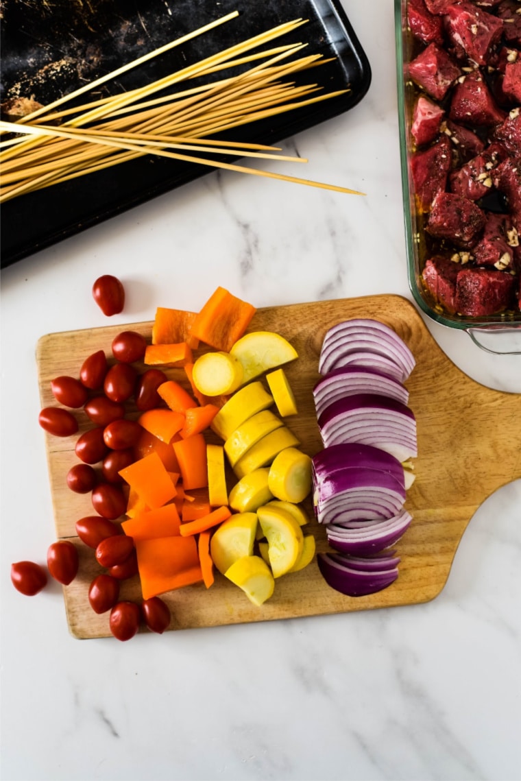 colorful veggies for grilled steak kabobs