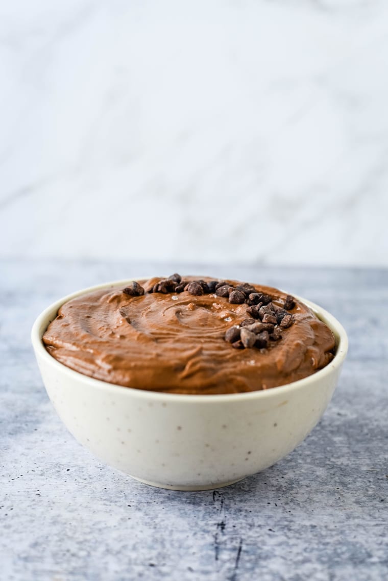 brownie batter dip in white bowl