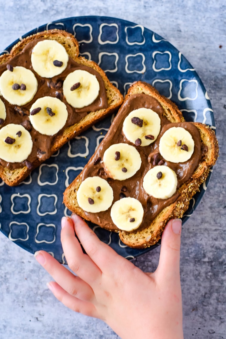 brownie batter dip on toast with bananas