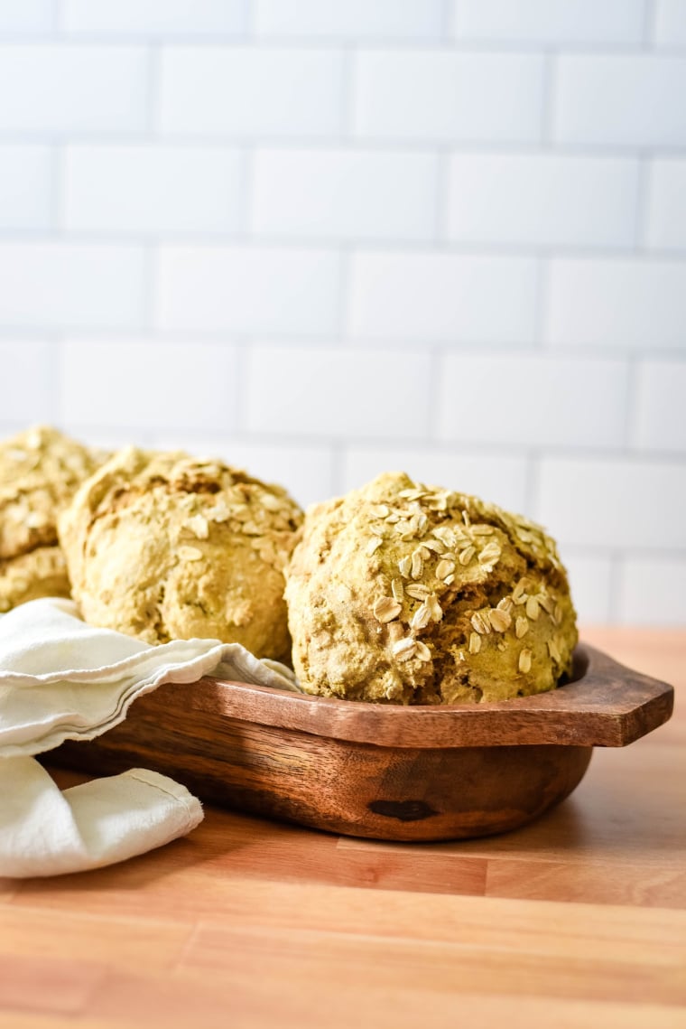 viking bread loaves in wooden bowl 