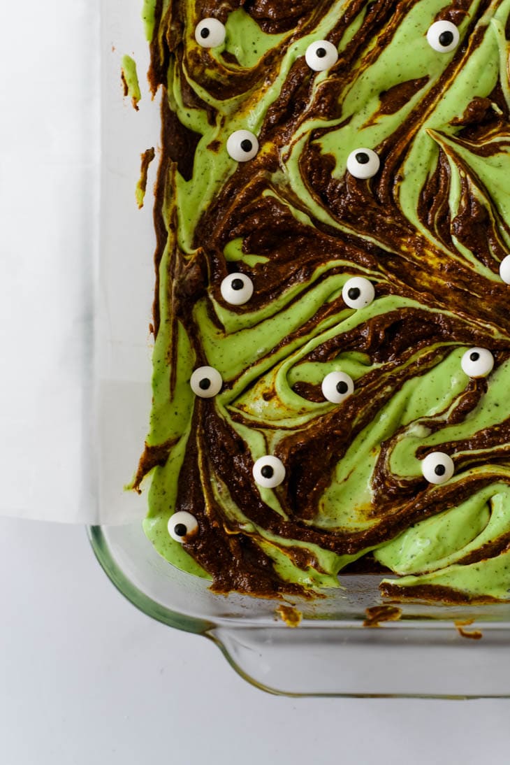 halloween brownies ready to be baked