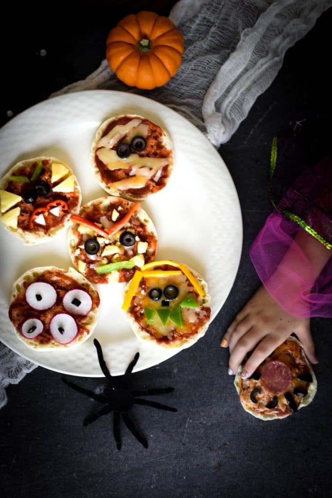 plate with mini halloween pizzas