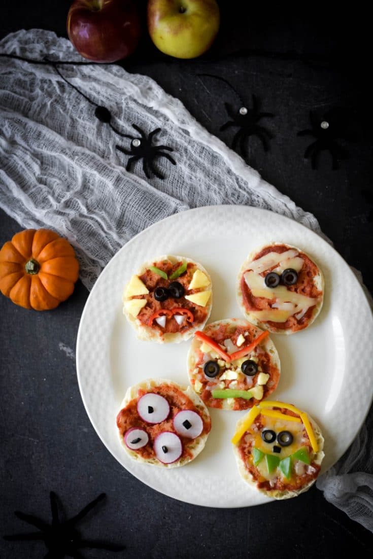 Kid Friendly Mini Halloween Pizza - The Gingered Whisk