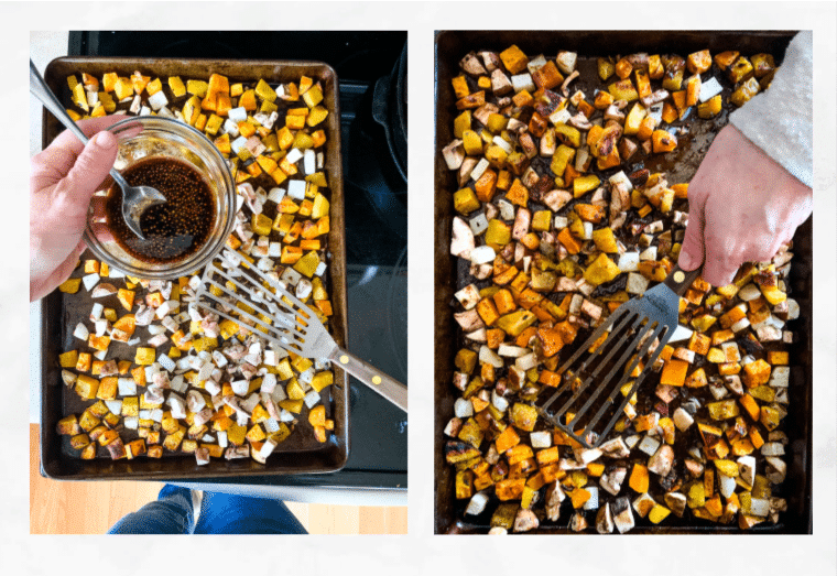 collage showing images on preparing roasted vegetables