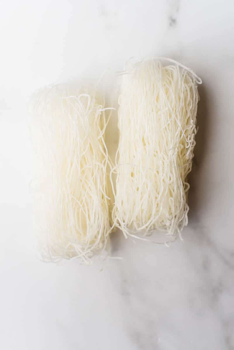 cellophane noodles on white marble