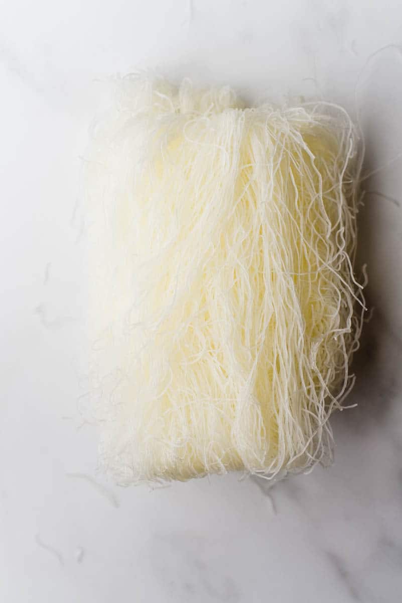 rice vermicelli noodles on white marble