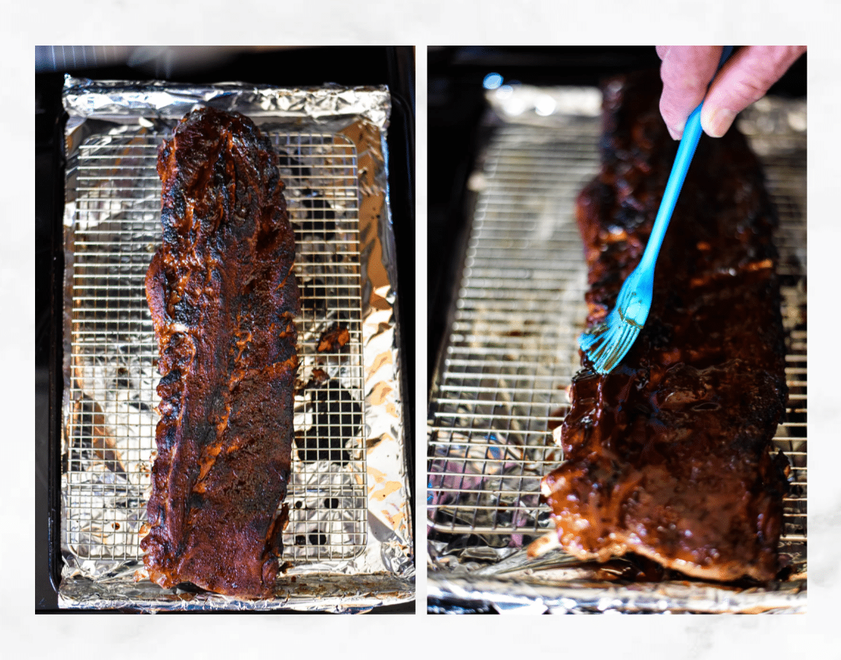 basting chinese ribs with sticky sauce