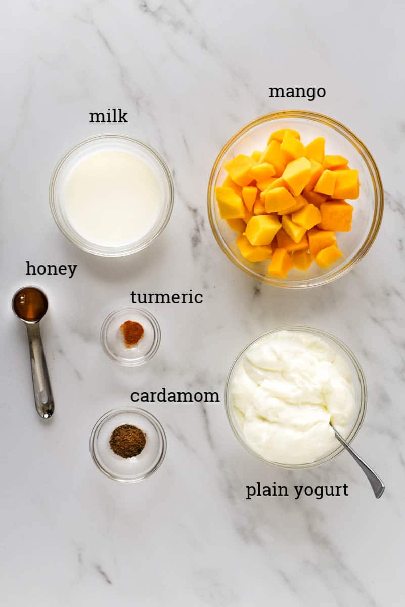 ingredients to make simple mango lassi 