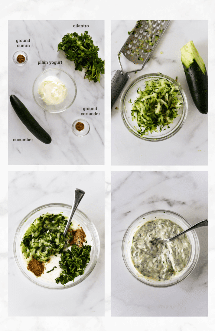 collage showing steps to make raita recipe