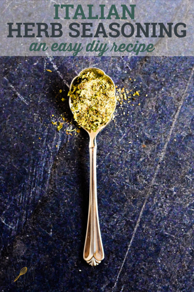 spoon with italian seasoning on it and text overlay of recipe name