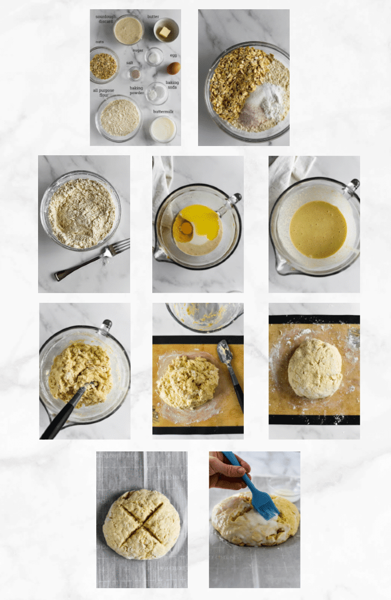 collage image showing steps to make sourdough irish soda bread