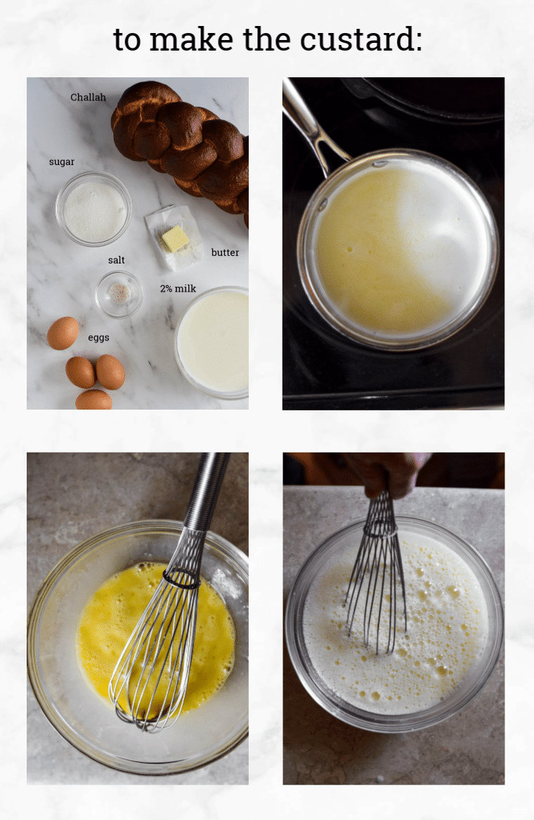 collage showing images of steps to make custard