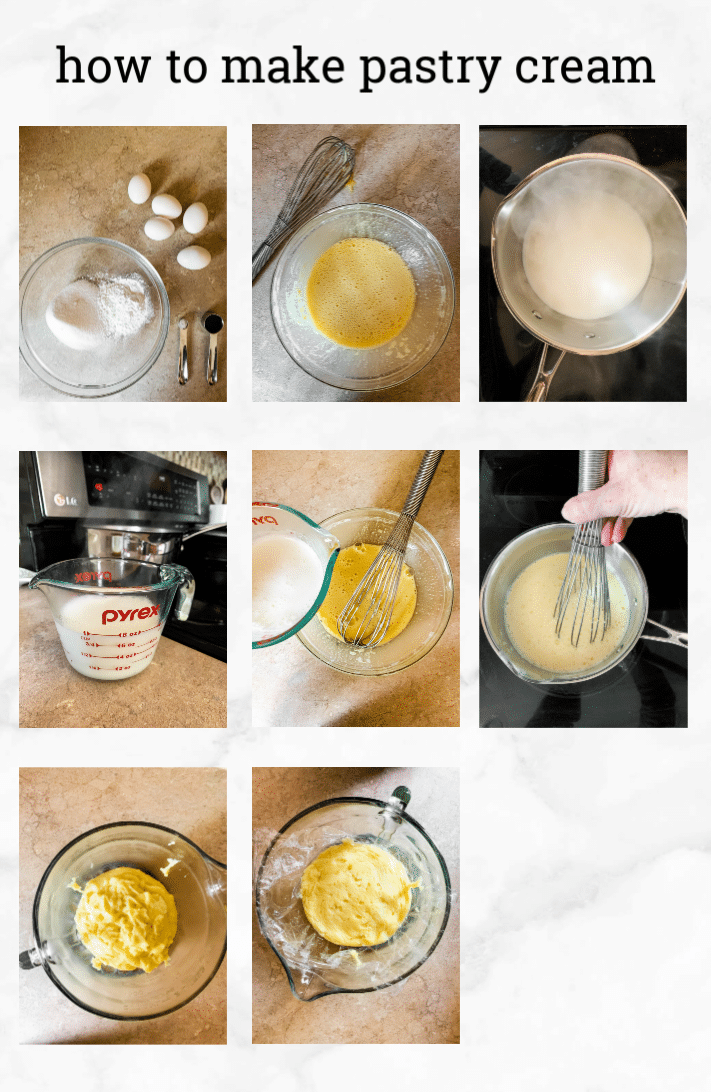 collage of images showing steps to make pastry cream