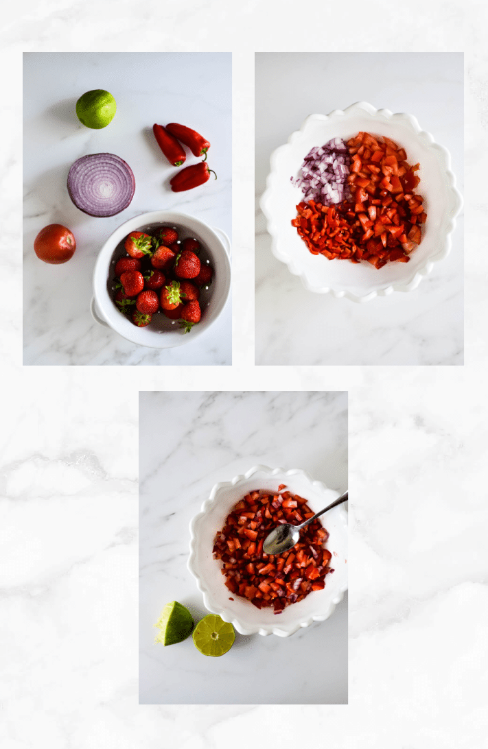 collage showing steps to make salsa recipe