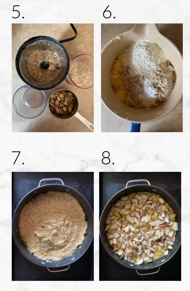 images of second four steps to make almond pear cake 