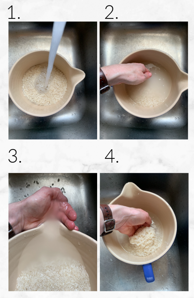 rinsing and draining rice