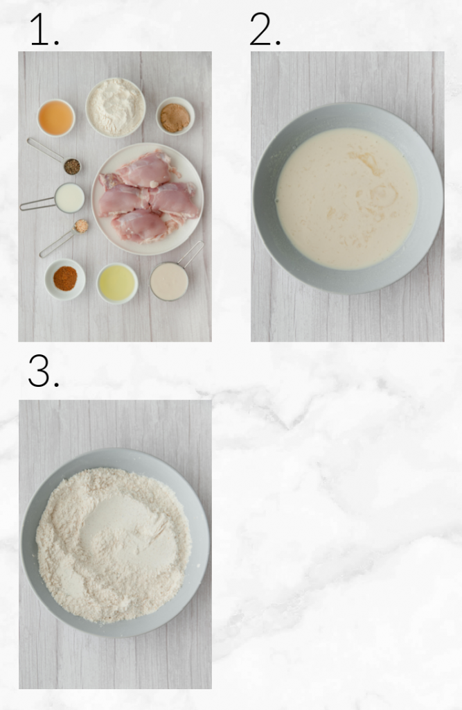 collage showing steps to make sourdough chicken batter