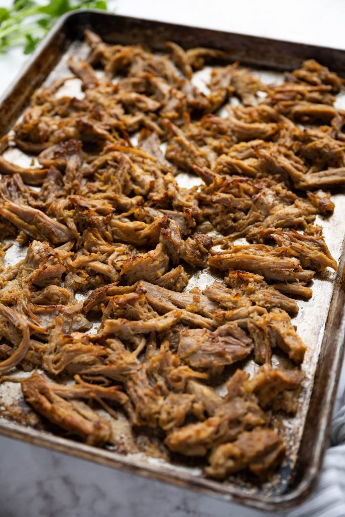 pulled pork on baking tray 