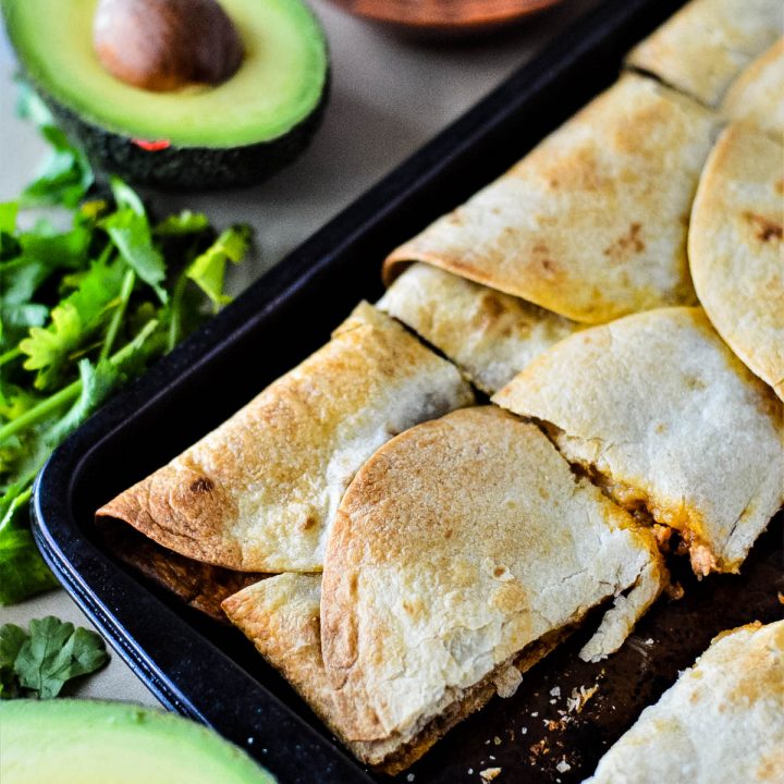 sheet pan quesadillas with avocado and salsa