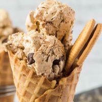 tiramisu ice cream in waffle cone