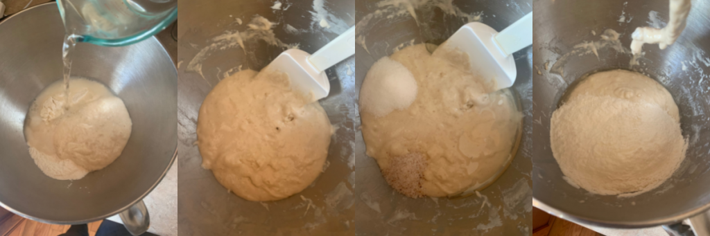 mixing pita dough in bowl