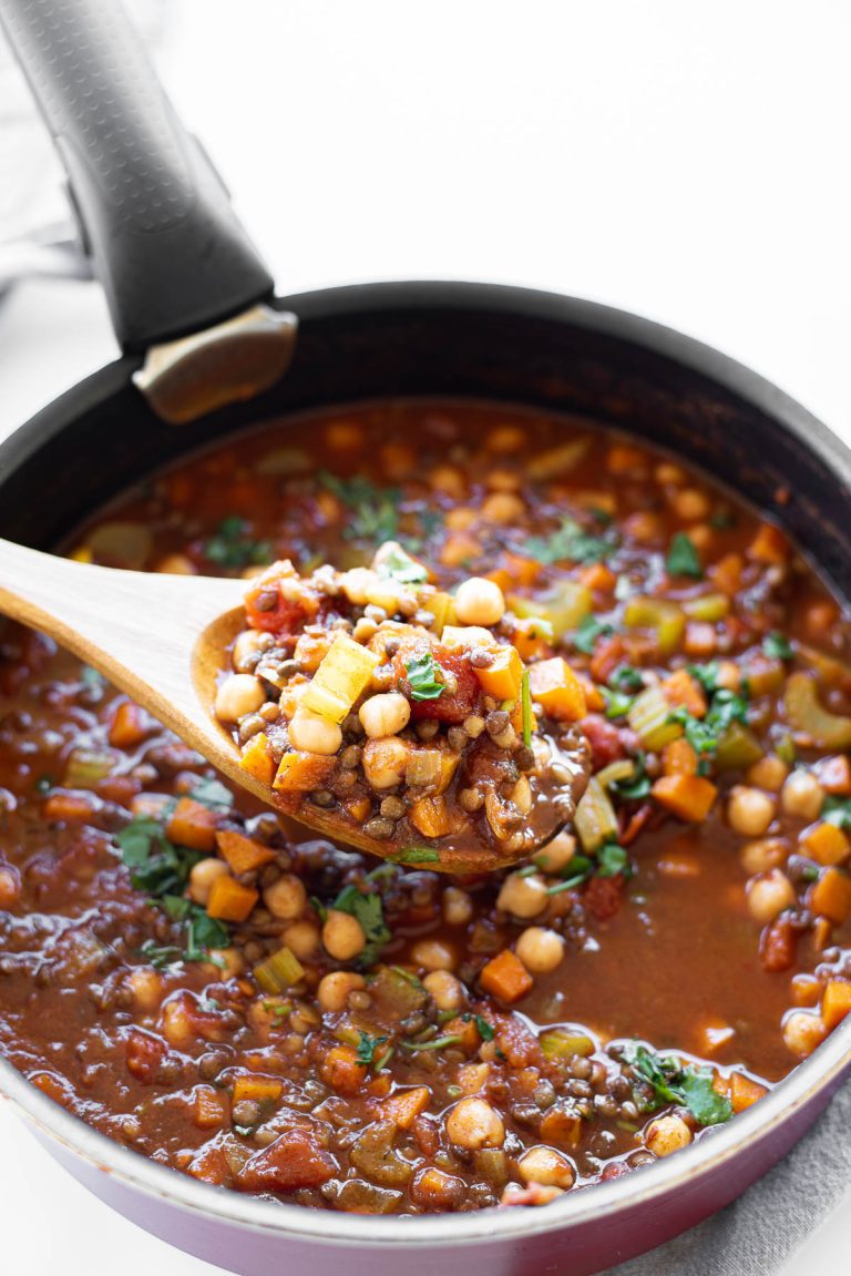 Moroccan Lentil Soup with Chickpeas - The Gingered Whisk