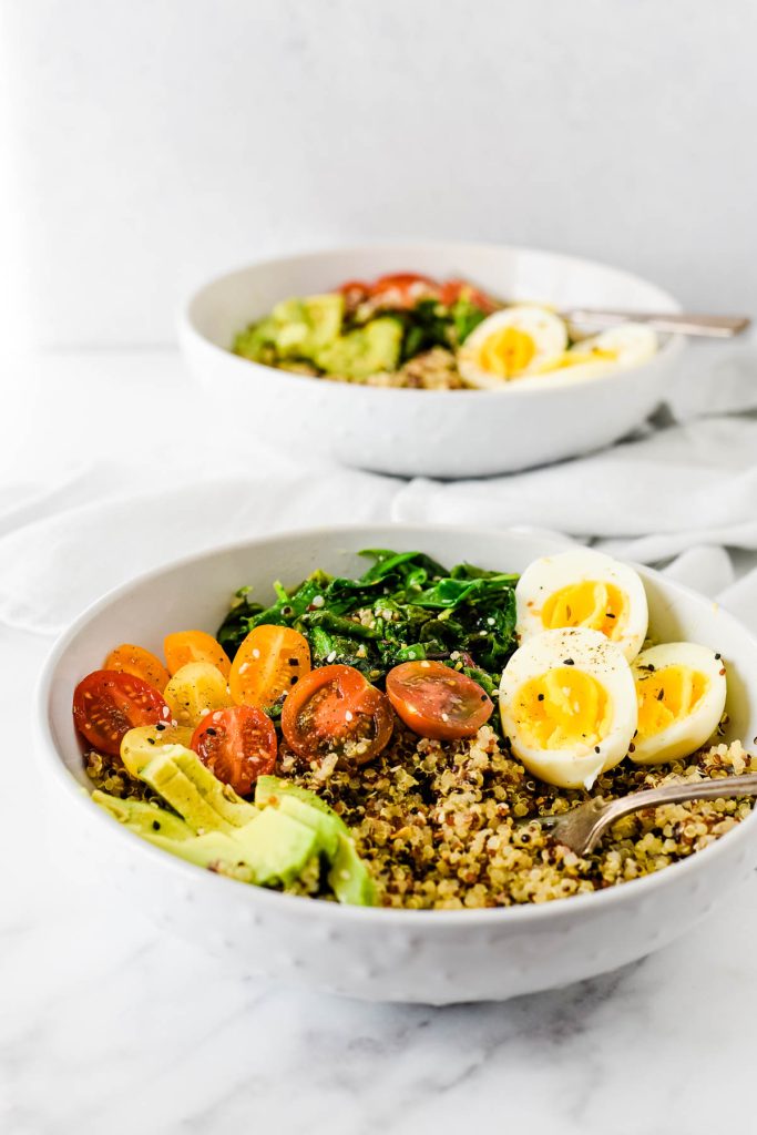 savory quinoa bowls with eggs and veggies