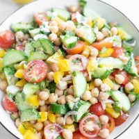 serving bowl with chickpea and feta salad