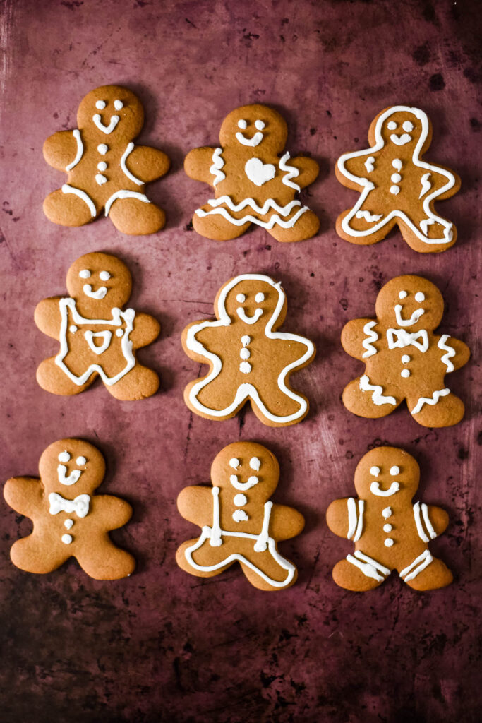 gingerbread men lined up in a 3 rows of 3