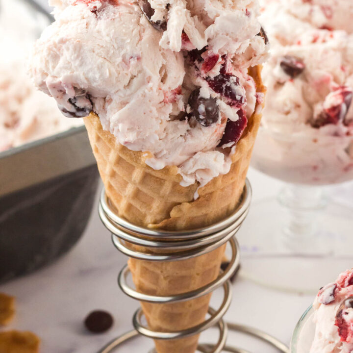 cherry chip ice cream in cone