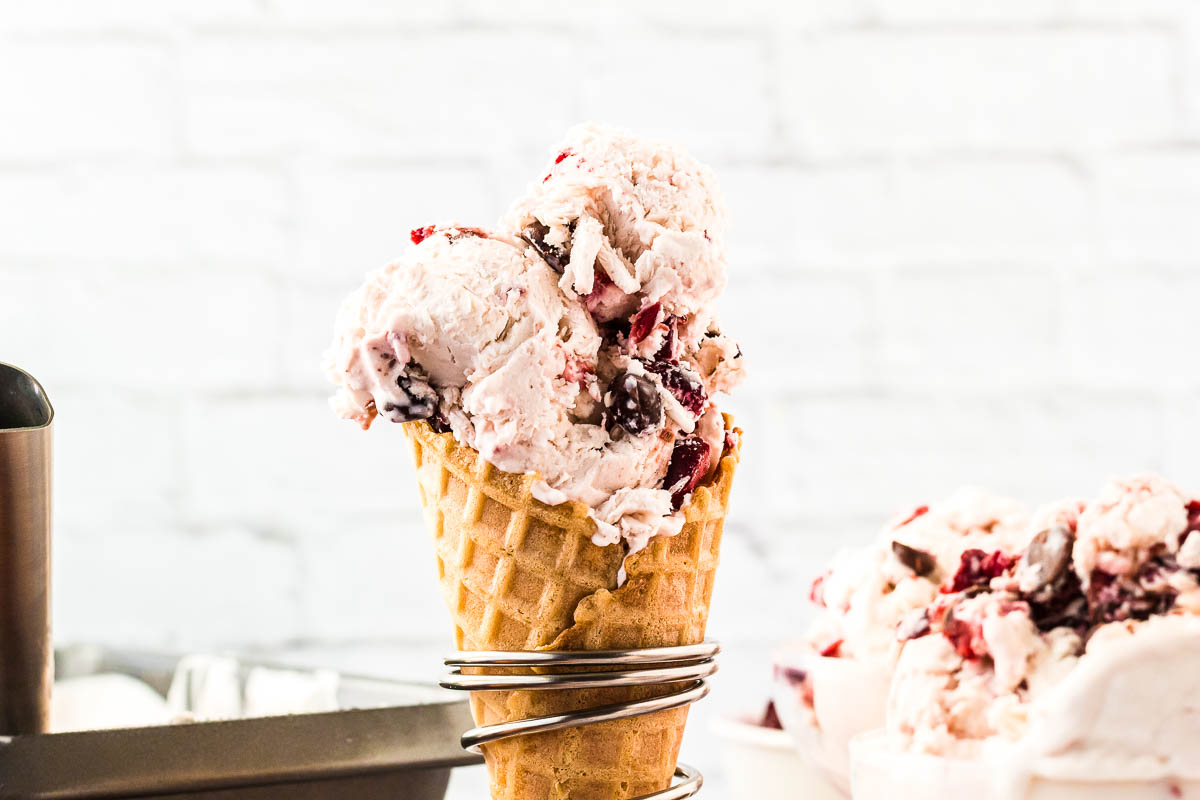 cherry chip ice cream in cone