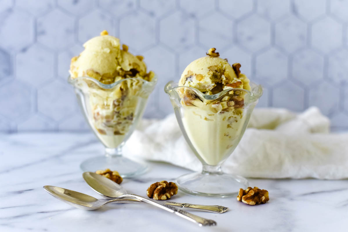 two bowls of maple walnut ice cream