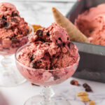 glass dish with red velvet ice cream