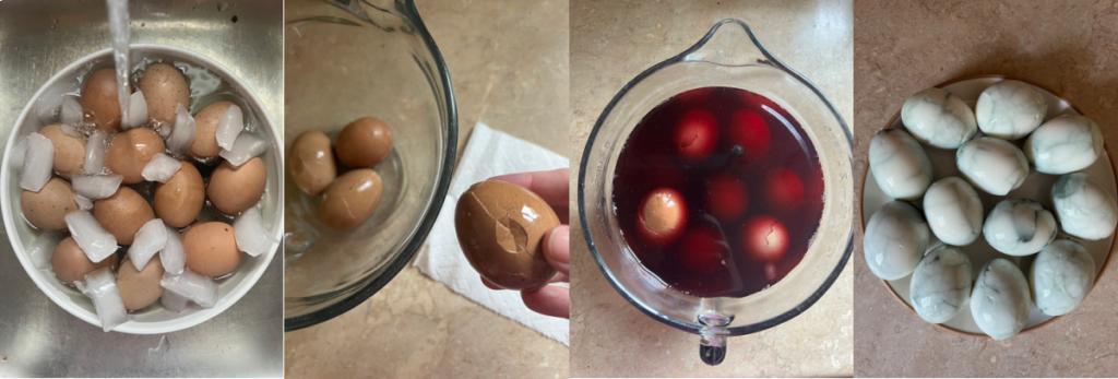 hard boiling eggs with blueberries