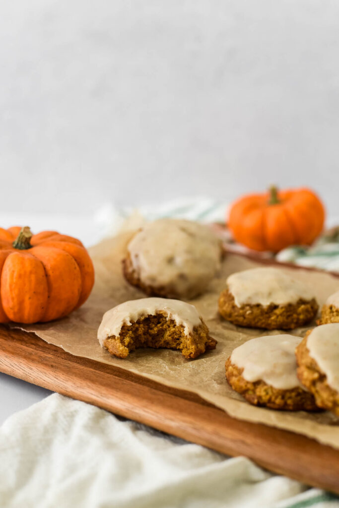 pumpkin oatmeal cookies on wooden board