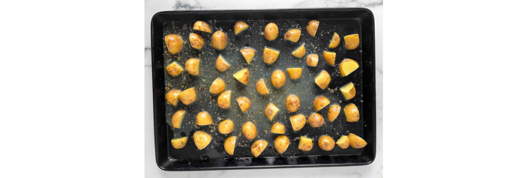 roasting potatoes on baking sheet