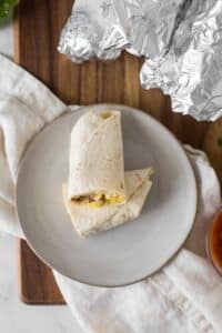 overhead view of frozen breakfast burrito