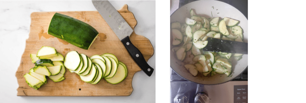 slicing and sautéing zucchini