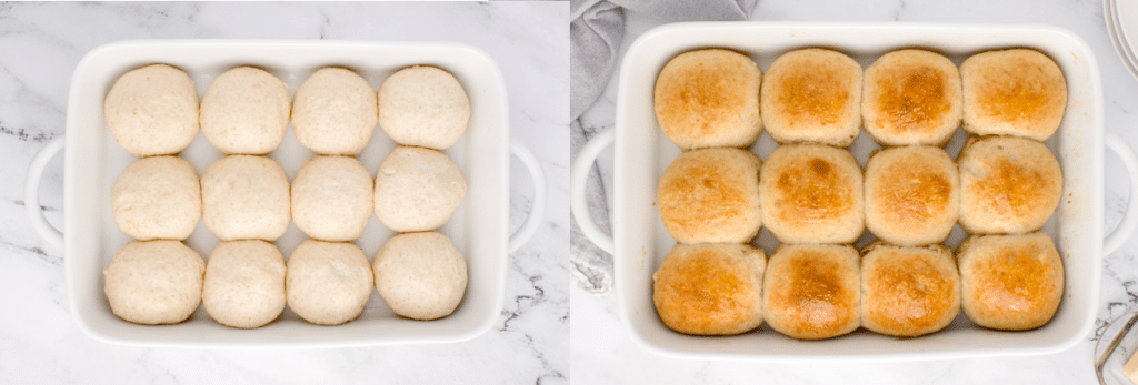 images showing rolls before and after baking