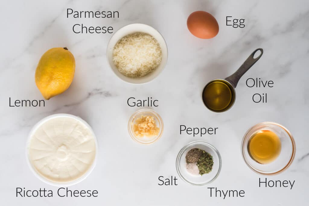 labeled ingredients for baked ricotta recipe