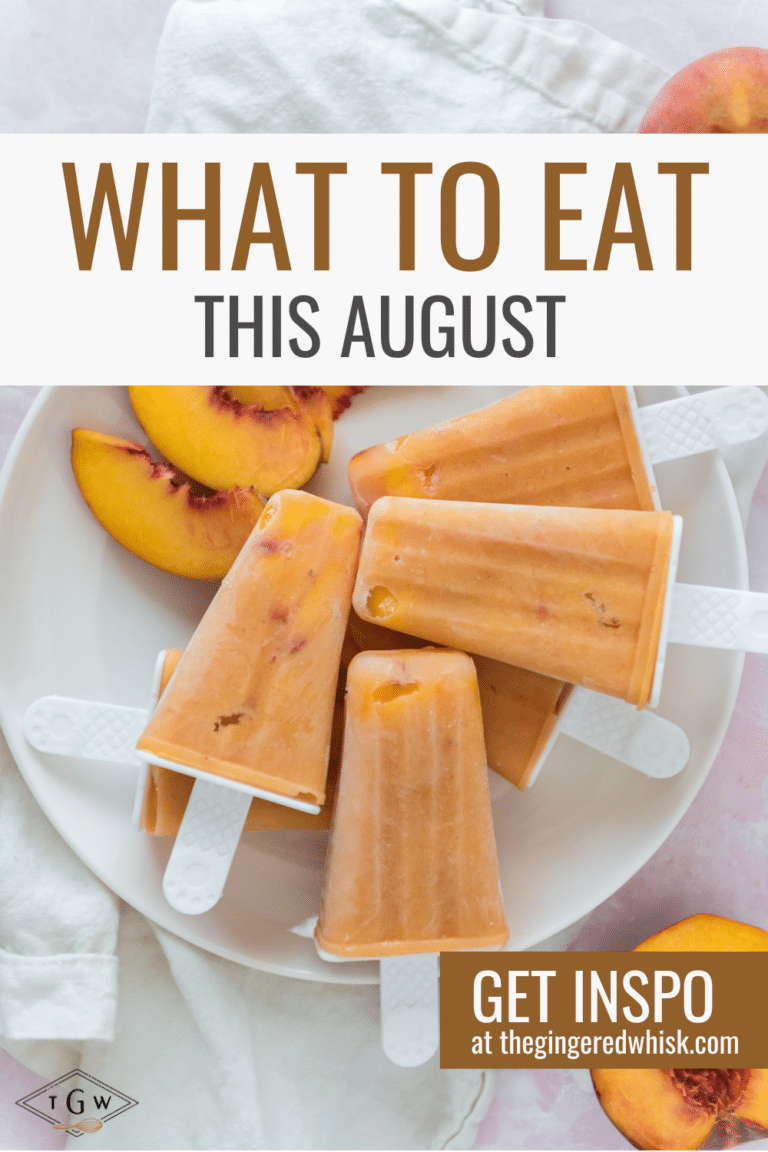 image for what to eat in august with photo of peach popsicles in background